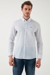 U.S. Polo Desenli Pamuklu Slim Fit Düğmeli Yaka Erkek Gömlek G081SZ0042108466 MAVİ