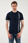 U.S. Polo % 100 Pamuk Regular Fit Bisiklet Yaka Şerit Logolu Erkek T Shirt G081SZ0112104061 LACİVERT
