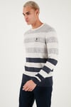 U.S. Polo Pamuklu Regular Fit Çizgili Bisiklet Yaka Erkek Kazak G081GL0TK2227832 AÇIK LACİVERT