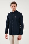 U.S. Polo % 100 Pamuk Slim Fit Düğmeli Yaka Logolu Erkek Gömlek G081SZ0042083079 LACİVERT
