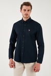 U.S. Polo % 100 Pamuk Slim Fit Düğmeli Yaka Logolu Erkek Gömlek G081SZ0042083079 LACİVERT
