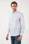 U.S. Polo Desenli Pamuklu Slim Fit Düğmeli Yaka Erkek Gömlek G081SZ0042108466 MAVİ