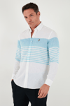 U.S. Polo Çizgili Pamuk ve Keten Karışımlı Regular Fit Erkek Gömlek G081SZ0042105934 AÇIK MAVİ