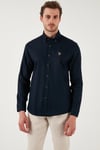 U.S. Polo % 100 Pamuk Slim Fit Düğmeli Yaka Logolu Erkek Gömlek G081SZ0042082904 LACİVERT