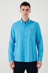 U.S. Polo % 100 Pamuk Regular Fit Düğmeli Yaka Logolu Erkek Gömlek G081GL0042084002 TURKUAZ