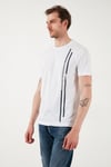 U.S. Polo % 100 Pamuk Regular Fit Bisiklet Yaka Şerit Logolu Erkek T Shirt G081SZ0112104061 BEYAZ