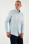 U.S. Polo Çizgili % 100 Pamuk Regular Fit Düğmeli Yaka Erkek Gömlek G081SZ0042105376 AÇIK MAVİ