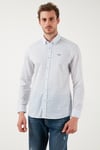 U.S. Polo Desenli Pamuklu Slim Fit Düğmeli Yaka Erkek Gömlek G081SZ0042108466 MAVİ