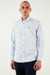 U.S. Polo % 100 Pamuk Slim Fit Düğmeli Yaka Logolu Erkek Gömlek G081SZ0042083079 AÇIK MAVİ