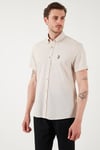 U.S. Polo % 100 Pamuk Regular Fit Düğmeli Yaka Logolu Erkek Gömlek G081GL0042083854 TAŞ