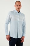 U.S. Polo Çizgili % 100 Pamuk Regular Fit Düğmeli Yaka Erkek Gömlek G081SZ0042105376 AÇIK MAVİ