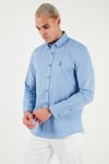 U.S. Polo Pamuklu Slim Fit Logolu Uzun Kollu Erkek Gömlek G081SZ0042225619 Koyu Mavi