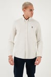 U.S. Polo Pamuk Karışımlı Logolu Uzun Kollu Erkek Gömlek G081SZ0OG2335721 EKRU