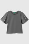 United Colors Of Benetton % 100 Pamuk Regular Fit Taş Detaylı Kız Çocuk T Shirt 3MI5C10O1 ANTRASİT