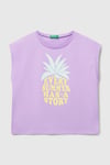 United Colors Of Benetton % 100 Pamuk Regular Fit Baskılı Kız Çocuk T Shirt 3JERC10PB LİLA