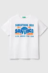 United Colors Of Benetton % 100 Pamuk Regular Fit Baskılı Erkek Çocuk T Shirt 3JERC10PE BEYAZ