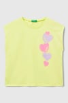 United Colors Of Benetton % 100 Pamuk Regular Fit Baskılı Kız Çocuk T Shirt 3JERC10PB SARI
