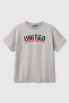 United Colors Of Benetton Baskılı % 100 Pamuk Regular Fit Bisiklet Yaka Erkek Çocuk T Shirt 3I1XC10N3 GRİ MELANJ