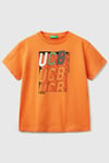 United Colors Of Benetton Baskılı % 100 Pamuk Regular Fit Bisiklet Yaka Erkek Çocuk T Shirt 3I1XC10N3 TURUNCU