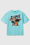 United Colors Of Benetton Baskılı Oversize Fit Pamuklu Bisiklet Yaka Erkek Çocuk T Shirt 3I1XC10O4 TURKUAZ