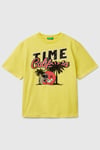 United Colors Of Benetton Baskılı Oversize Fit Pamuklu Bisiklet Yaka Erkek Çocuk T Shirt 3I1XC10O4 SARI