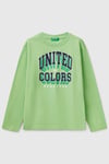 United Colors Of Benetton Baskılı Regular Fit Pamuklu Uzun Kollu Bisiklet Yaka Erkek Çocuk T Shirt 3I1XC10N5 AÇIK YEŞİL