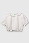 United Colors Of Benetton Pamuk ve Keten Karışımlı Cropped Fit Kız Çocuk Bluz 5IPVCQ03S BEYAZ