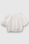 United Colors Of Benetton Pamuk ve Keten Karışımlı Cropped Fit Kız Çocuk Bluz 5IPVCQ03S BEYAZ