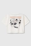United Colors Of Benetton Pamuklu Baskılı Boxy Fit Bisiklet Yaka Crop Kız Çocuk T Shirt 3I1XC10N8 EKRU