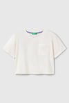 United Colors Of Benetton Pamuklu Baskılı Boxy Fit Bisiklet Yaka Crop Kız Çocuk T Shirt 3I1XC10N8 EKRU