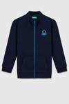 United Colors Of Benetton Pamuklu Dik Yaka Fermuarlı Erkek Çocuk Sweat BNTB23351 LACİVERT