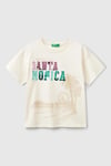 United Colors Of Benetton Pamuklu Payetli Boxy Fit Bisiklet Yaka Kız Çocuk T Shirt 3I1XC10NY EKRU