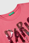 United Colors Of Benetton Pamuklu Payetli Boxy Fit Bisiklet Yaka Kız Çocuk T Shirt 3I1XC10NY PEMBE