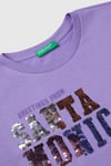 United Colors Of Benetton Pamuklu Payetli Boxy Fit Bisiklet Yaka Kız Çocuk T Shirt 3I1XC10NY MOR