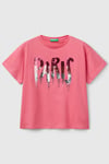 United Colors Of Benetton Pamuklu Payetli Boxy Fit Bisiklet Yaka Kız Çocuk T Shirt 3I1XC10NY PEMBE
