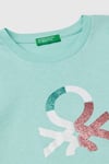 United Colors Of Benetton Pamuklu Simli Logo Baskılı Regular Fit Uzun Kollu Kız Çocuk T Shirt 3I9WC10MY MİNT