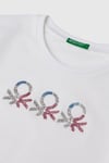 United Colors Of Benetton Pamuklu Simli Logo Baskılı Regular Fit Bisiklet Yaka Kız Çocuk T Shirt 3I1XC10MZ BEYAZ