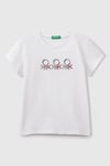 United Colors Of Benetton Pamuklu Simli Logo Baskılı Regular Fit Bisiklet Yaka Kız Çocuk T Shirt 3I1XC10MZ BEYAZ