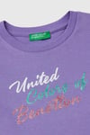 United Colors Of Benetton Pamuklu Simli Logo Baskılı Regular Fit Uzun Kollu Kız Çocuk T Shirt 3I9WC10MY MOR