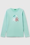 United Colors Of Benetton Pamuklu Simli Logo Baskılı Regular Fit Uzun Kollu Kız Çocuk T Shirt 3I9WC10MY MİNT