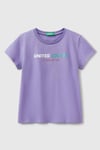 United Colors Of Benetton Pamuklu Simli Logo Baskılı Regular Fit Bisiklet Yaka Kız Çocuk T Shirt 3I1XC10MZ MOR