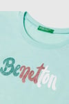 United Colors Of Benetton Pamuklu Simli Logo Baskılı Regular Fit Bisiklet Yaka Kız Çocuk T Shirt 3I1XC10MZ MİNT