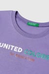 United Colors Of Benetton Pamuklu Simli Logo Baskılı Regular Fit Bisiklet Yaka Kız Çocuk T Shirt 3I1XC10MZ MOR
