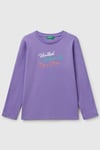 United Colors Of Benetton Pamuklu Simli Logo Baskılı Regular Fit Uzun Kollu Kız Çocuk T Shirt 3I9WC10MY MOR