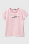 United Colors Of Benetton Pamuklu Simli Logo Baskılı Regular Fit Bisiklet Yaka Kız Çocuk T Shirt 3I1XC10MZ AÇIK PEMBE