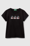 United Colors Of Benetton Pamuklu Simli Logo Baskılı Regular Fit Bisiklet Yaka Kız Çocuk T Shirt 3I1XC10MZ SİYAH
