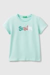 United Colors Of Benetton Pamuklu Simli Logo Baskılı Regular Fit Bisiklet Yaka Kız Çocuk T Shirt 3I1XC10MZ MİNT