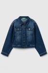 United Colors Of Benetton Streç Pamuklu Regular Fit Kız Çocuk Kot Ceket 2PORCN061 MAVİ