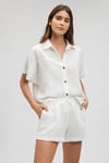 V Yaka % 100 Pamuk Kısa Kollu Loose Fit Kadın Gömlek 1210758-70057 BEYAZ