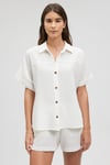 V Yaka % 100 Pamuk Kısa Kollu Loose Fit Kadın Gömlek 1210758-70057 BEYAZ